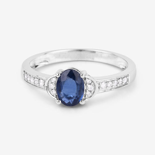 1.05 Carat Genuine Blue Sapphire and White Diamond 10K White Gold Ring - Rings - Custom Crafting Alliance, LLC
