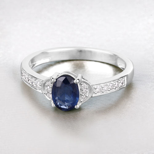 1.05 Carat Genuine Blue Sapphire and White Diamond 10K White Gold Ring - Rings - Custom Crafting Alliance, LLC