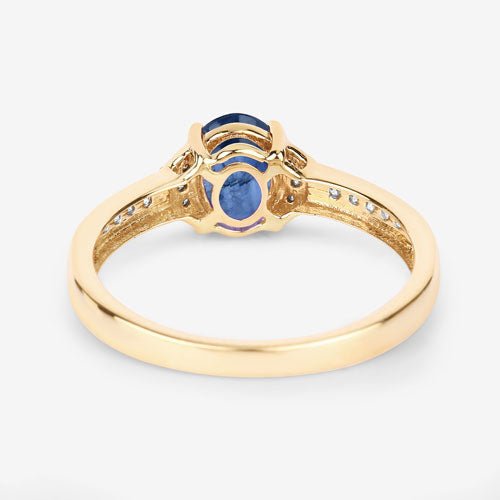 1.05 Carat Genuine Blue Sapphire and White Diamond 10K Yellow Gold Ring - Rings - Custom Crafting Alliance, LLC