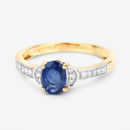 1.05 Carat Genuine Blue Sapphire and White Diamond 10K Yellow Gold Ring - Rings - Custom Crafting Alliance, LLC