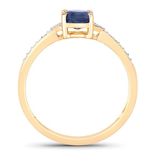 1.05 Carat Genuine Blue Sapphire and White Diamond 10K Yellow Gold Ring - Rings - Custom Crafting Alliance, LLC
