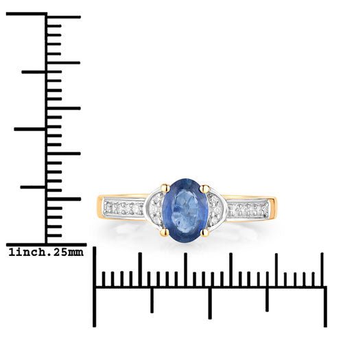 1.05 Carat Genuine Blue Sapphire and White Diamond 10K Yellow Gold Ring - Rings - Custom Crafting Alliance, LLC