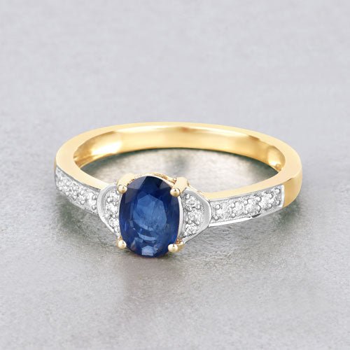 1.05 Carat Genuine Blue Sapphire and White Diamond 10K Yellow Gold Ring - Rings - Custom Crafting Alliance, LLC