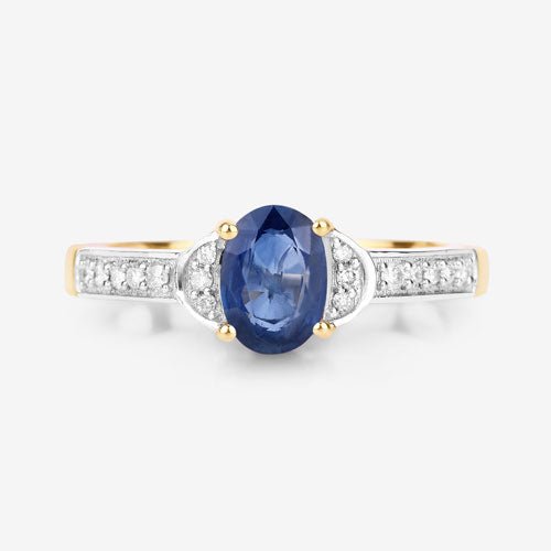 1.05 Carat Genuine Blue Sapphire and White Diamond 10K Yellow Gold Ring - Rings - Custom Crafting Alliance, LLC