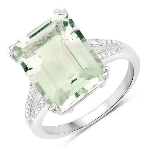 10.64 Carat Genuine Green Amethyst and White Topaz .925 Sterling Silver Ring - Rings - Custom Crafting Alliance, LLC