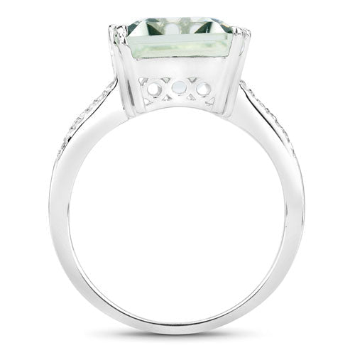 10.64 Carat Genuine Green Amethyst and White Topaz .925 Sterling Silver Ring - Rings - Custom Crafting Alliance, LLC