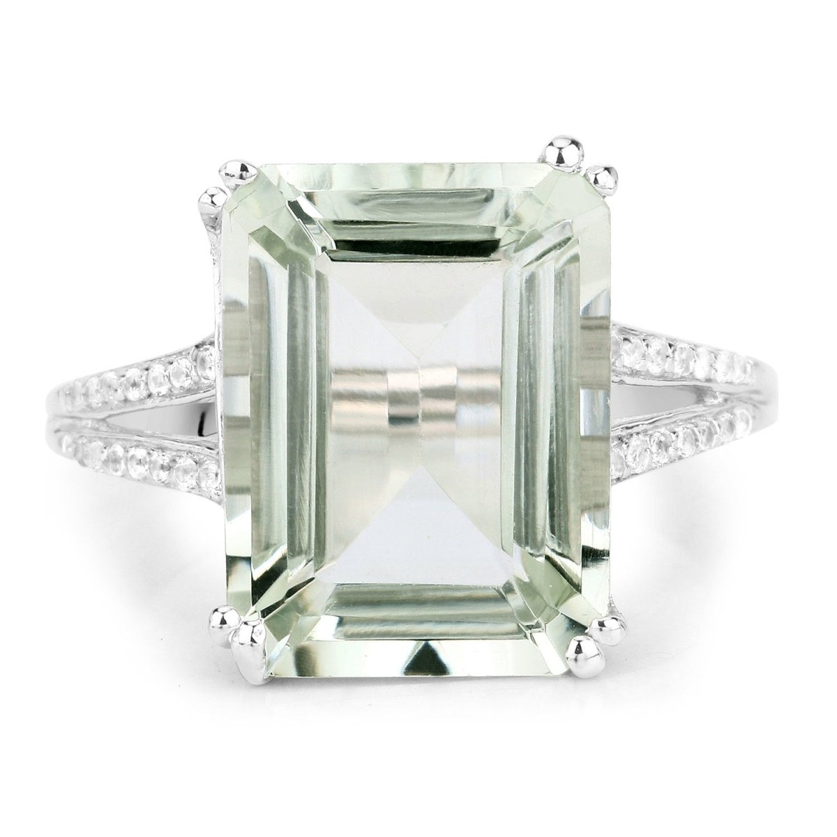 10.64 Carat Genuine Green Amethyst and White Topaz .925 Sterling Silver Ring - Rings - Custom Crafting Alliance, LLC