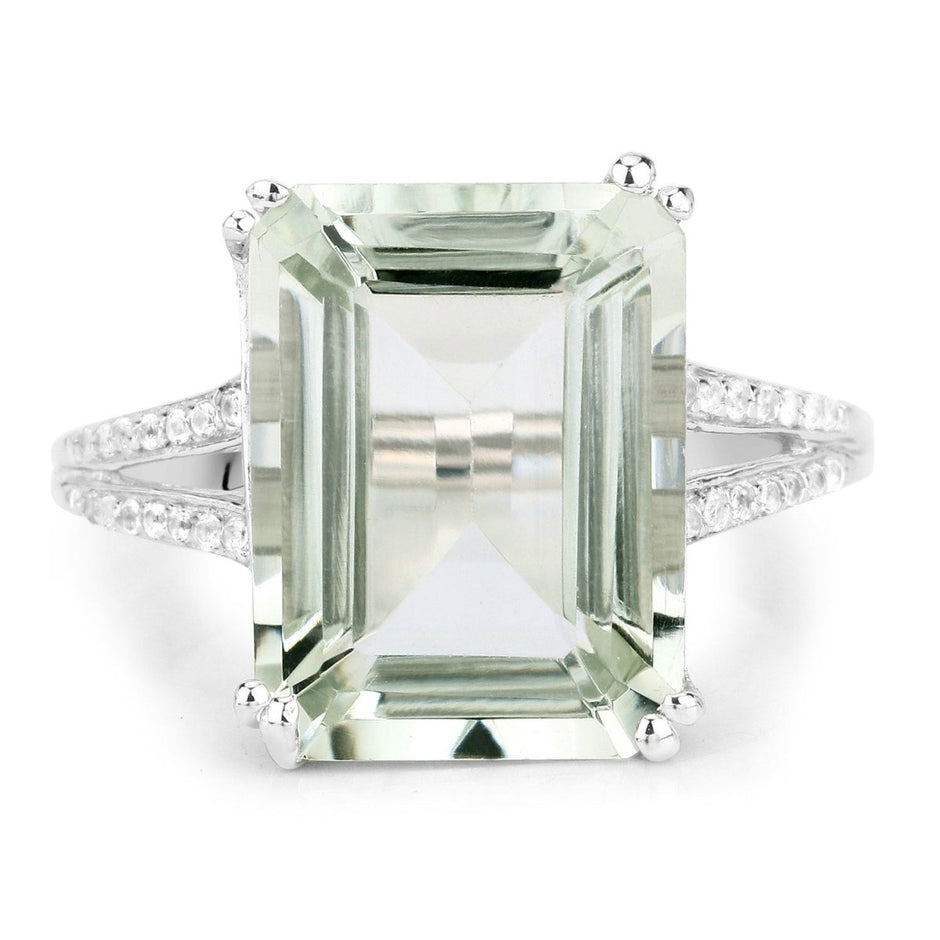 10.64 Carat Genuine Green Amethyst and White Topaz .925 Sterling Silver Ring - Rings - Custom Crafting Alliance, LLC