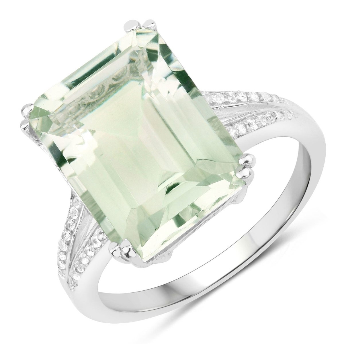 10.64 Carat Genuine Green Amethyst and White Topaz .925 Sterling Silver Ring - Rings - Custom Crafting Alliance, LLC