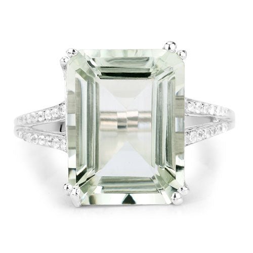 10.64 Carat Genuine Green Amethyst and White Topaz .925 Sterling Silver Ring - Rings - Custom Crafting Alliance, LLC