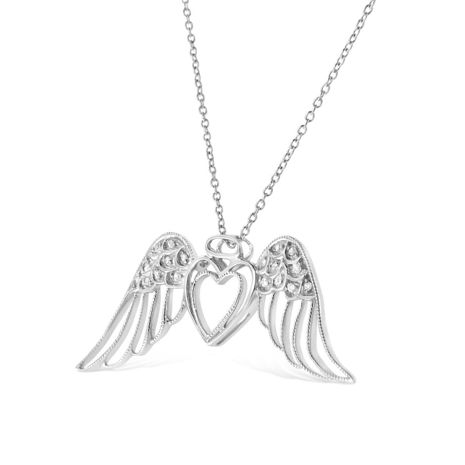 .925 Sterling Silver Pave-Set Diamond Accent Angel Wing 18