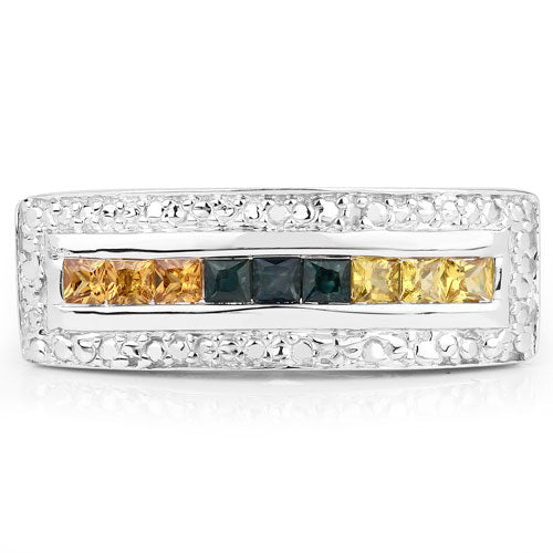 1.08 Carat Genuine Multi Sapphire .925 Sterling Silver Ring - Rings - Custom Crafting Alliance, LLC