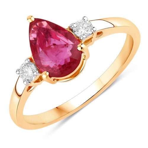 1.08 Carat Genuine Ruby and White Diamond 14K Yellow Gold Ring - Rings - Custom Crafting Alliance, LLC