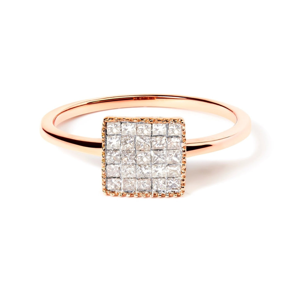 10K Rose Gold 1/3 Cttw Invisible Set Princess Cut Diamond Composite Square Shape Ring (H-I color, I1-I2 clarity) - Size 5 - Rings - Custom Crafting Alliance, LLC