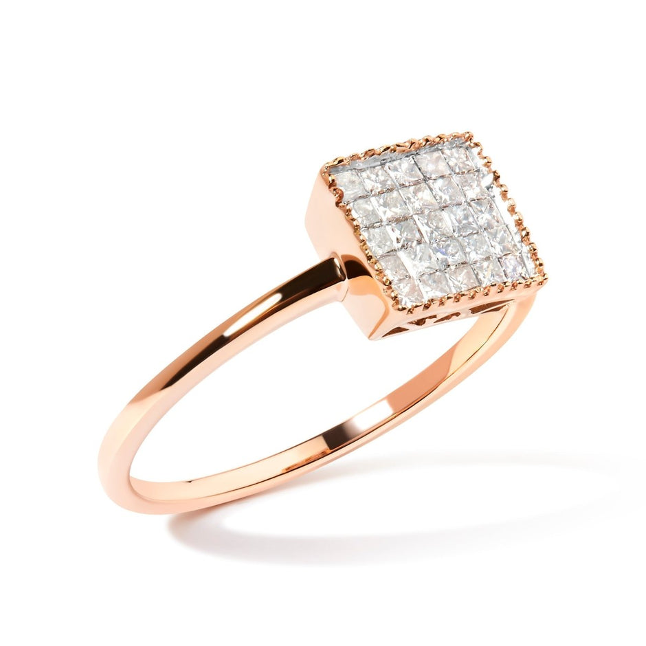 10K Rose Gold 1/3 Cttw Invisible Set Princess Cut Diamond Composite Square Shape Ring (H-I color, I1-I2 clarity) - Size 5 - Rings - Custom Crafting Alliance, LLC