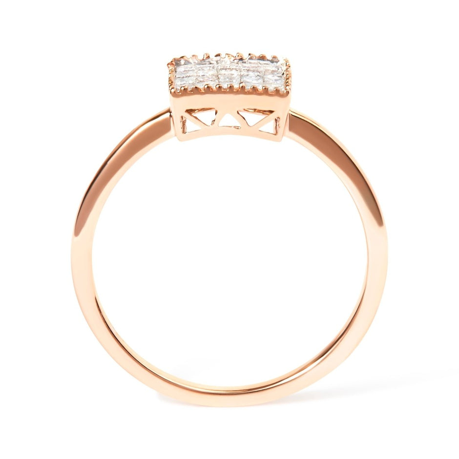 10K Rose Gold 1/3 Cttw Invisible Set Princess Cut Diamond Composite Square Shape Ring (H-I color, I1-I2 clarity) - Size 5 - Rings - Custom Crafting Alliance, LLC