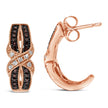 10K Rose Gold 1/3 Cttw White and Brown Diamond Milgrain Criss Cross J-Hoop Earrings (I-J Color, I1-I2 Clarity) - Earrings - Custom Crafting Alliance, LLC