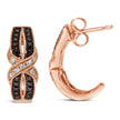 10K Rose Gold 1/3 Cttw White and Brown Diamond Milgrain Criss Cross J-Hoop Earrings (I-J Color, I1-I2 Clarity) - Earrings - Custom Crafting Alliance, LLC