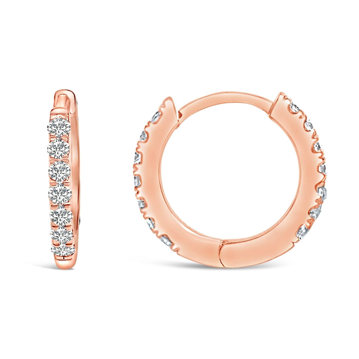 10K Rose Gold 1/4 Cttw Diamond Double Sided Huggie Hoop Earrings - Earrings - Custom Crafting Alliance, LLC