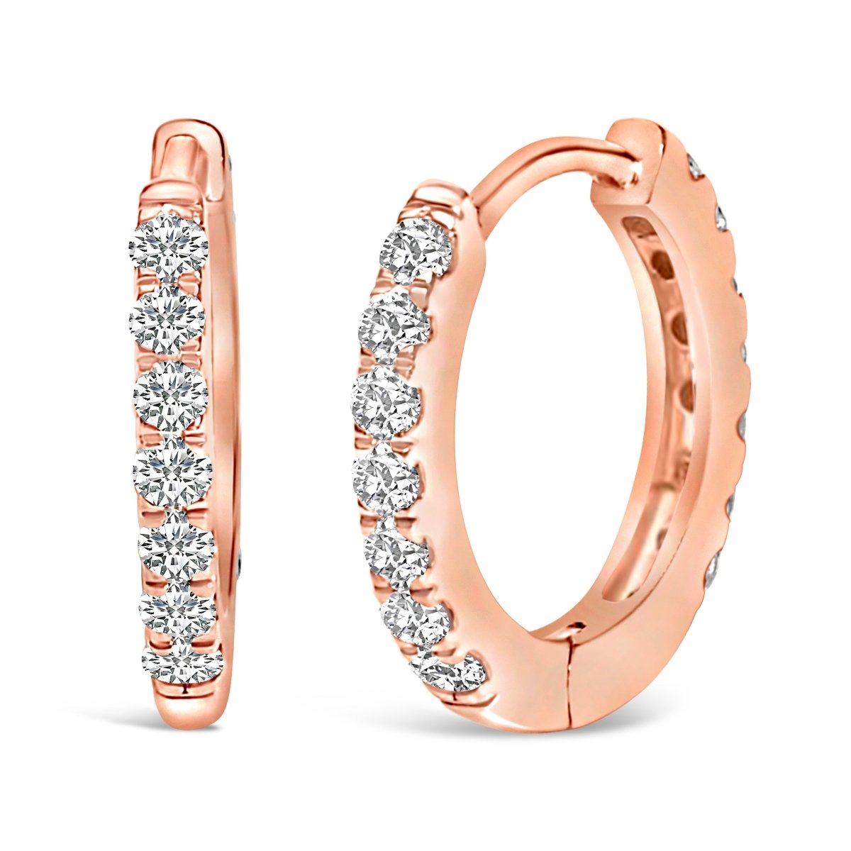 10K Rose Gold 1/4 Cttw Diamond Double Sided Huggie Hoop Earrings - Earrings - Custom Crafting Alliance, LLC