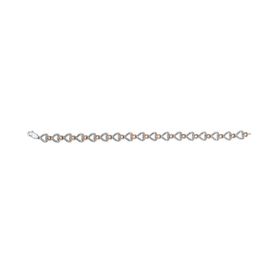 10K Rose Gold Plated Sterling Silver 1/4 Cttw Diamond Heart Link Bracelet - Bracelets - Custom Crafting Alliance, LLC