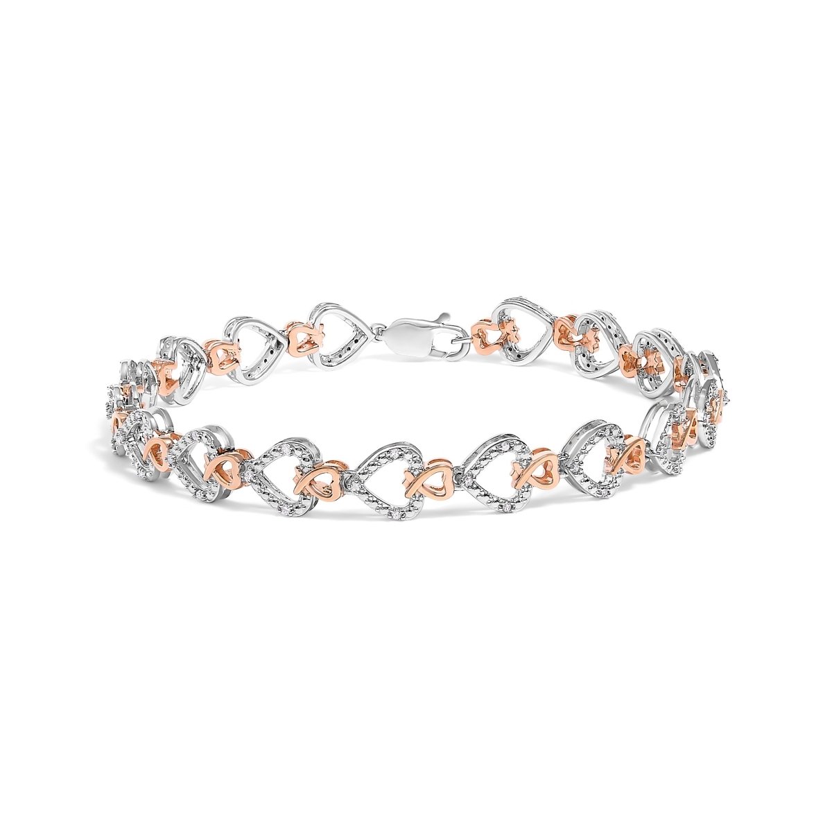 10K Rose Gold Plated Sterling Silver 1/4 Cttw Diamond Heart Link Bracelet - Bracelets - Custom Crafting Alliance, LLC
