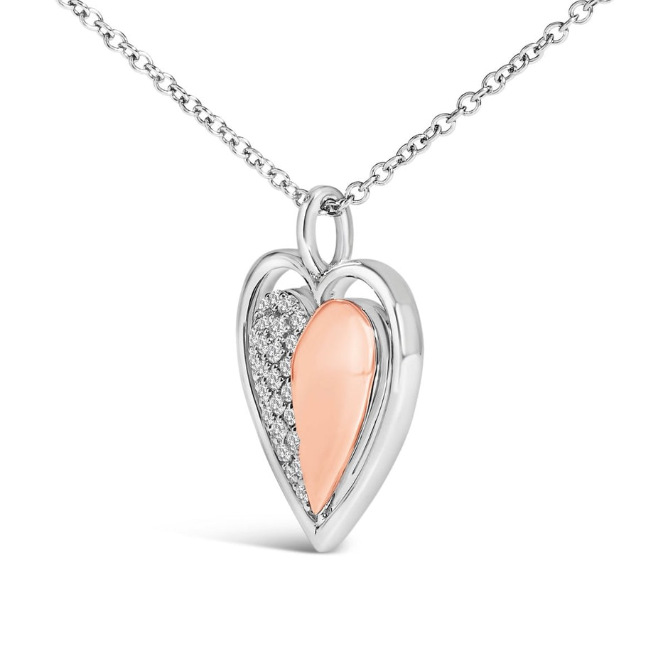 10K Rose Gold Plated Sterling Silver 1/5 Cttw Diamond Two-Tone Heart Pendant Necklace - Necklaces - Custom Crafting Alliance, LLC