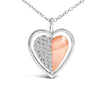 10K Rose Gold Plated Sterling Silver 1/5 Cttw Diamond Two-Tone Heart Pendant Necklace - Necklaces - Custom Crafting Alliance, LLC