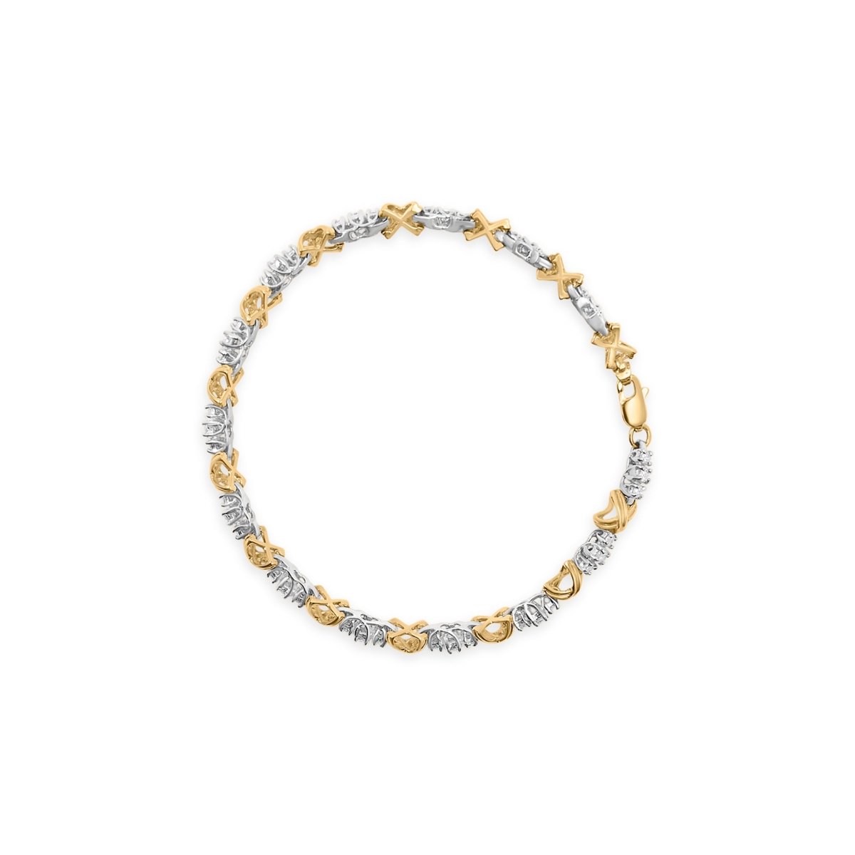 10K Two-Tone Gold 1.00 Cttw Diamond X-Link Link Bracelet - Bracelets - Custom Crafting Alliance, LLC