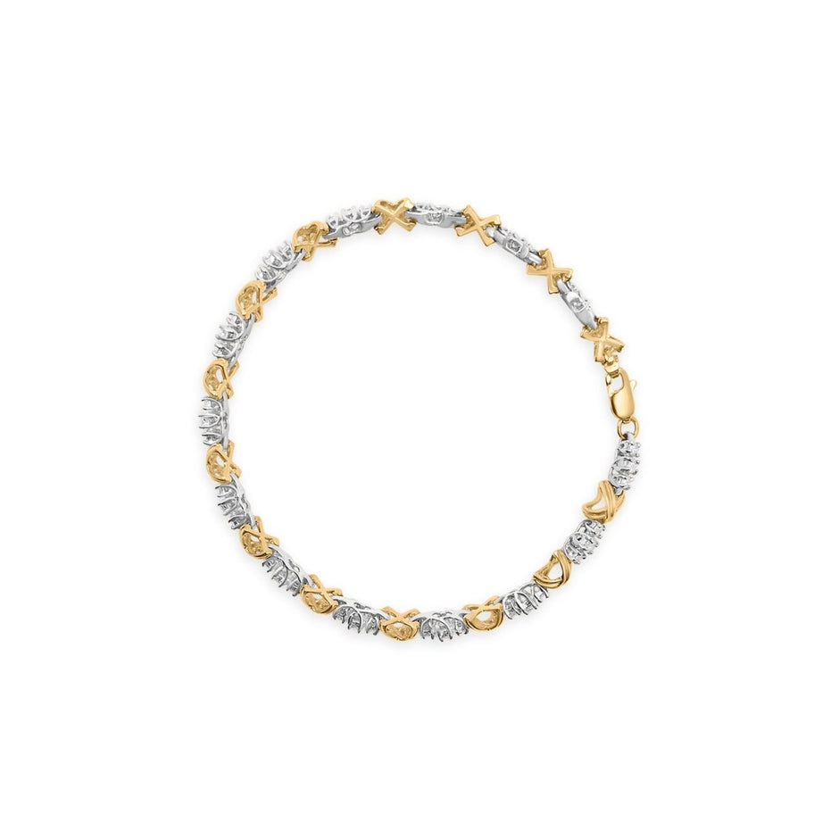 10K Two-Tone Gold 1.00 Cttw Diamond X-Link Link Bracelet - Bracelets - Custom Crafting Alliance, LLC