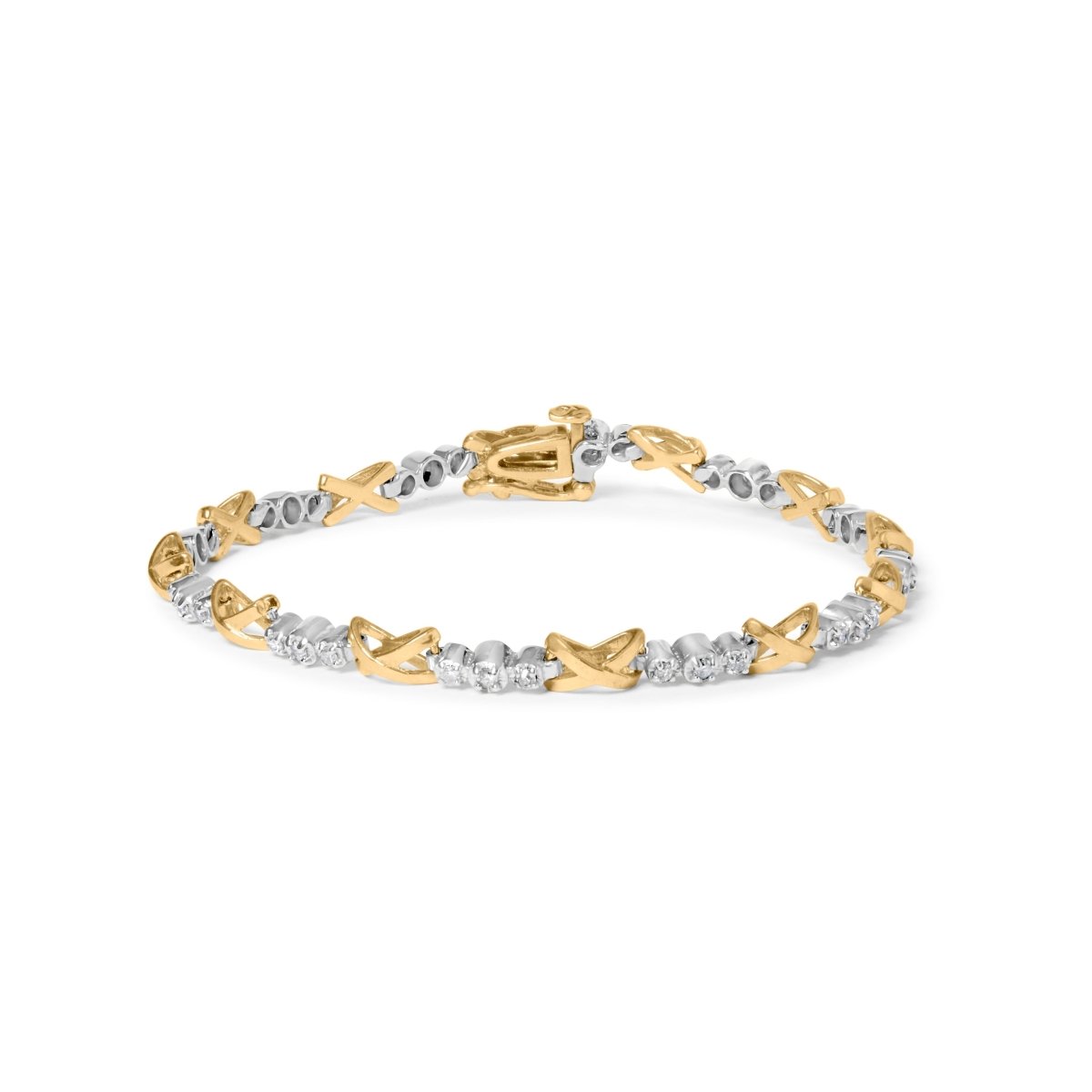 10K Two-Tone Gold 1/2 Cttw Diamond Alternating 3 Stone and X-Link 7