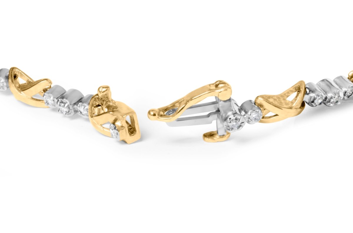 10K Two-Tone Gold 1/2 Cttw Diamond Alternating 3 Stone and X-Link 7