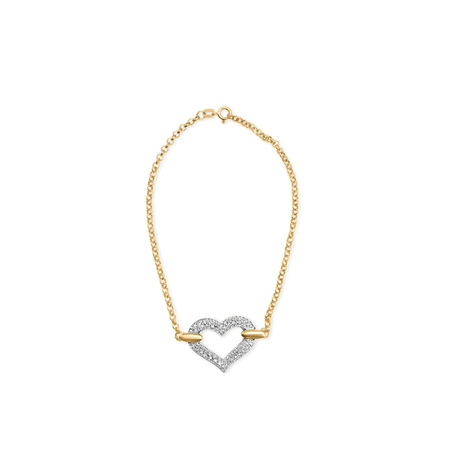 10K Two Tone Gold 1/4 Cttw Diamond Encrusted Heart Charm 7" Bracelet (H-I Color, I1-I2 Clarity) - Bracelets - Custom Crafting Alliance, LLC