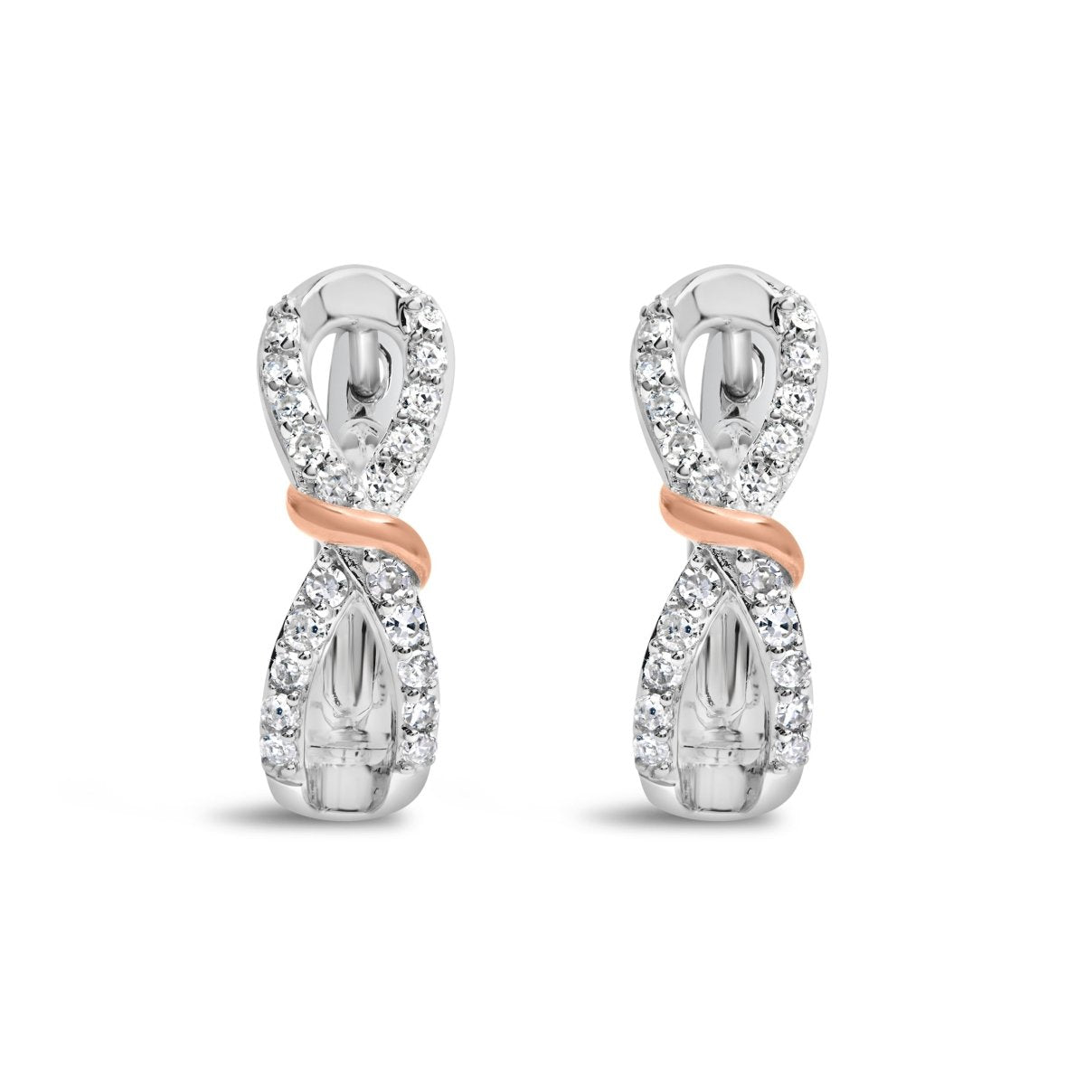 10K White and Rose Gold 1/3 Cttw Diamond Infinite and Ribbon Hoop Earrings (H-I Color, I1-I2 Clarity) - Earrings - Custom Crafting Alliance, LLC