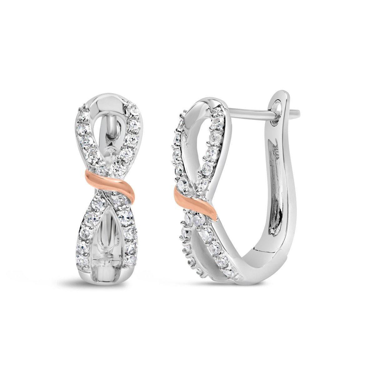 10K White and Rose Gold 1/3 Cttw Diamond Infinite and Ribbon Hoop Earrings (H-I Color, I1-I2 Clarity) - Earrings - Custom Crafting Alliance, LLC