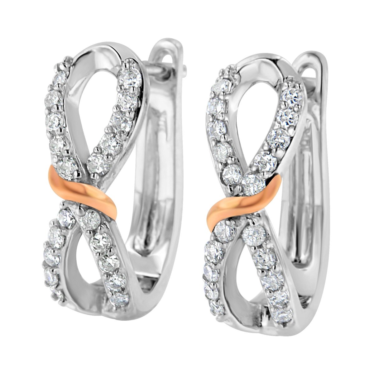 10K White and Rose Gold 1/3 Cttw Diamond Infinite and Ribbon Hoop Earrings (H-I Color, I1-I2 Clarity) - Earrings - Custom Crafting Alliance, LLC