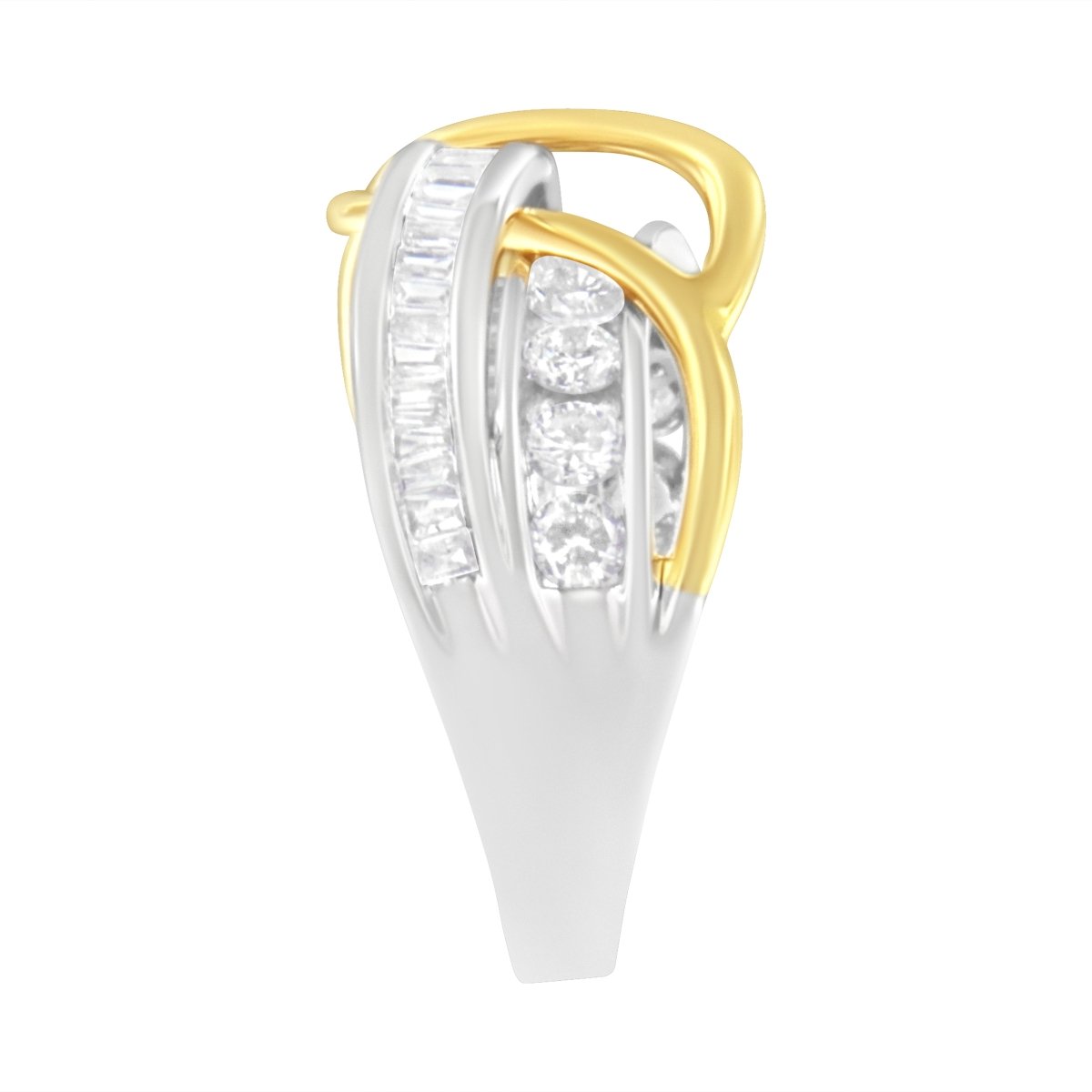 10K White and Yellow Gold 1 1/10 cttw Channel-Set Diamond Bypass Band Ring (J Color, I3 Clarity) - Size 7 - Rings - Custom Crafting Alliance, LLC