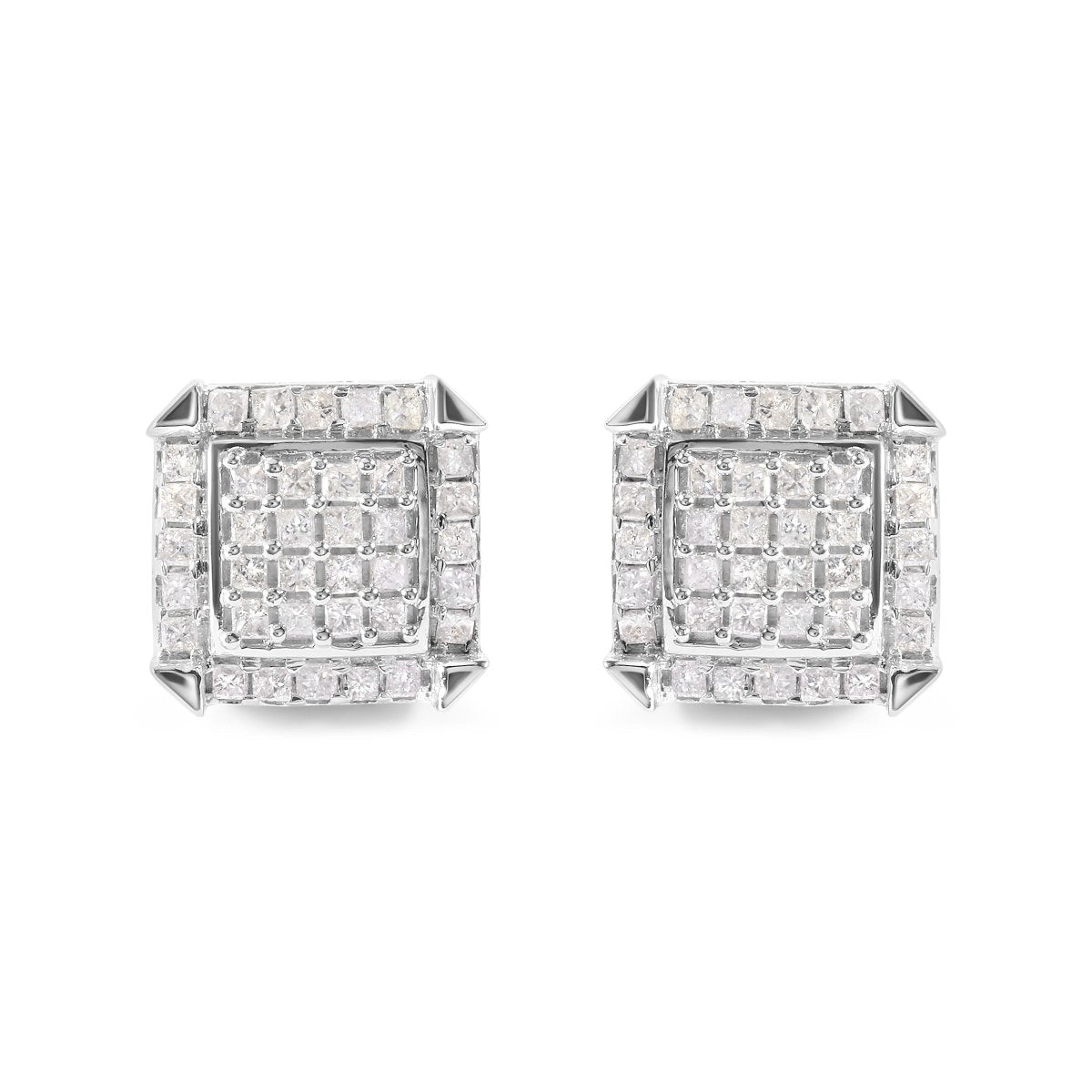 10K White Gold 1 1/10 Cttw Princess Diamond Composite and Halo Stud Earrings (I-J Color, I1-I2 Clarity) - Earrings - Custom Crafting Alliance, LLC
