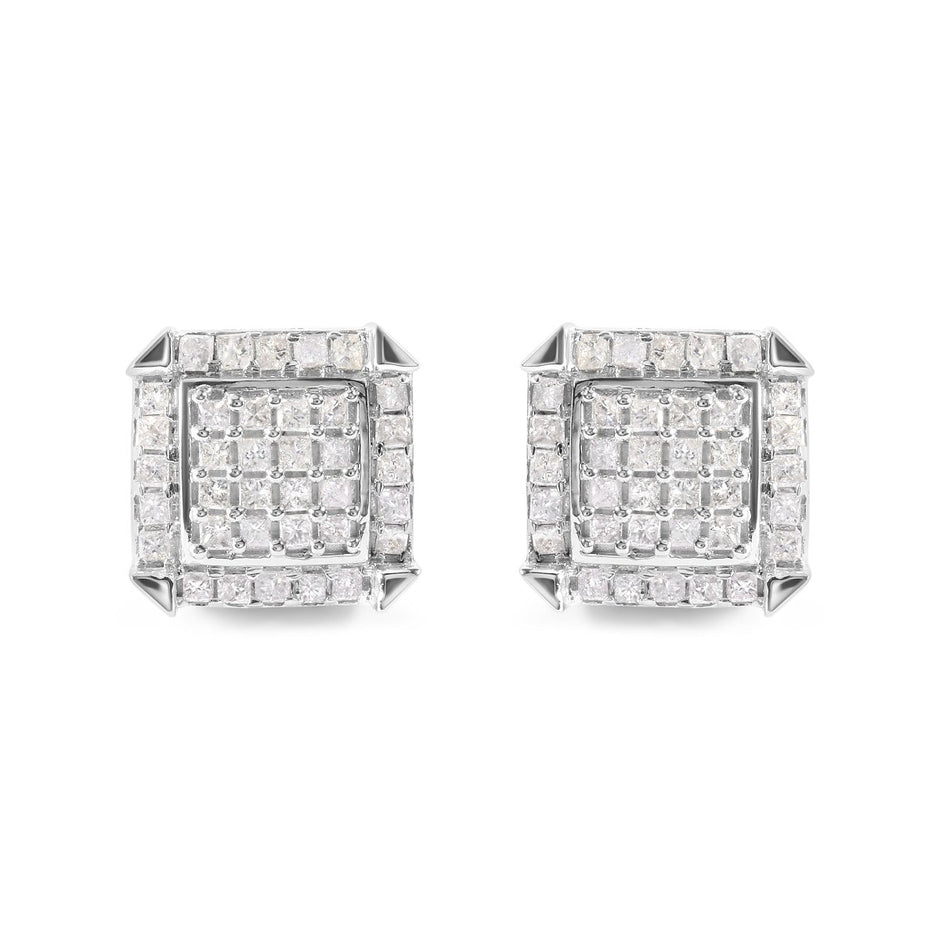 10K White Gold 1 1/10 Cttw Princess Diamond Composite and Halo Stud Earrings (I-J Color, I1-I2 Clarity) - Earrings - Custom Crafting Alliance, LLC