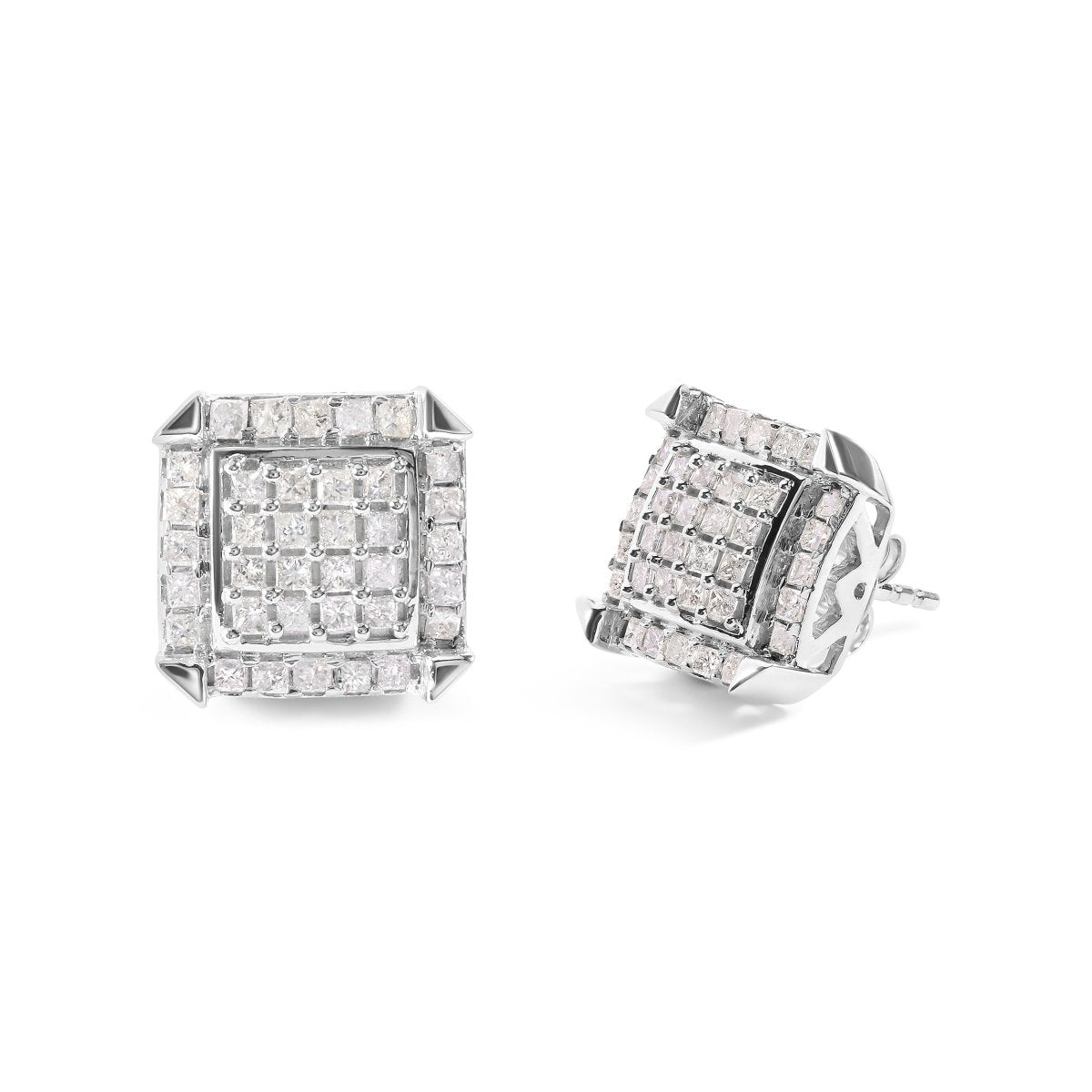 10K White Gold 1 1/10 Cttw Princess Diamond Composite and Halo Stud Earrings (I-J Color, I1-I2 Clarity) - Earrings - Custom Crafting Alliance, LLC