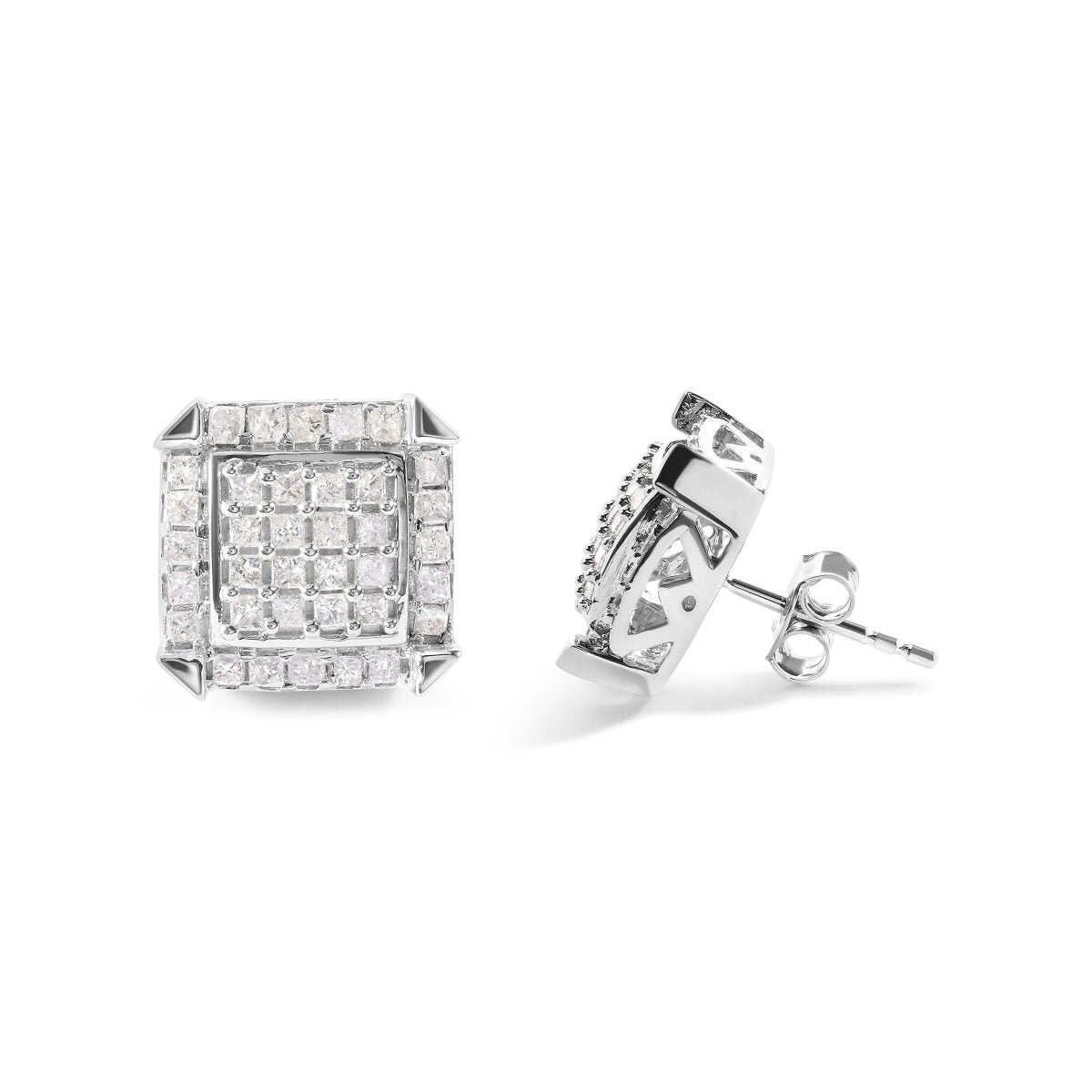 10K White Gold 1 1/10 Cttw Princess Diamond Composite and Halo Stud Earrings (I-J Color, I1-I2 Clarity) - Earrings - Custom Crafting Alliance, LLC