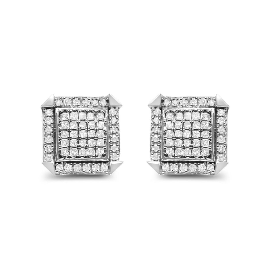 10K White Gold 1.0 Cttw Diamond Composite with Halo Stud Earrings (H-I Color, I1-I2 Clarity) - Earrings - Custom Crafting Alliance, LLC