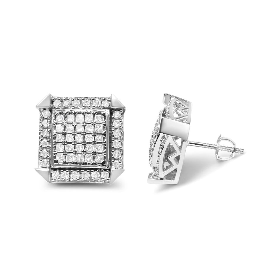 10K White Gold 1.0 Cttw Diamond Composite with Halo Stud Earrings (H-I Color, I1-I2 Clarity) - Earrings - Custom Crafting Alliance, LLC