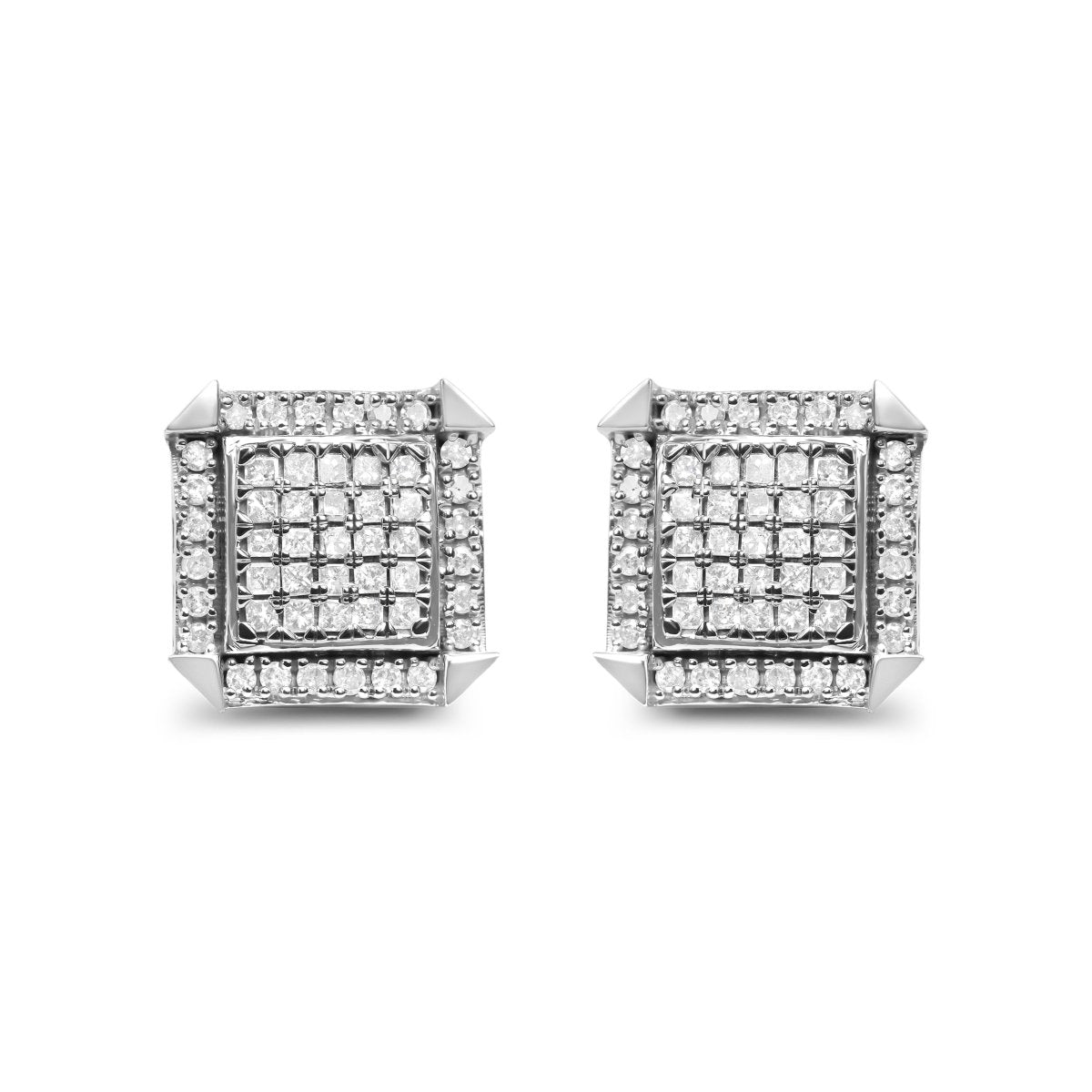 10K White Gold 1.0 Cttw Diamond Composite with Halo Stud Earrings (H-I Color, I1-I2 Clarity) - Earrings - Custom Crafting Alliance, LLC