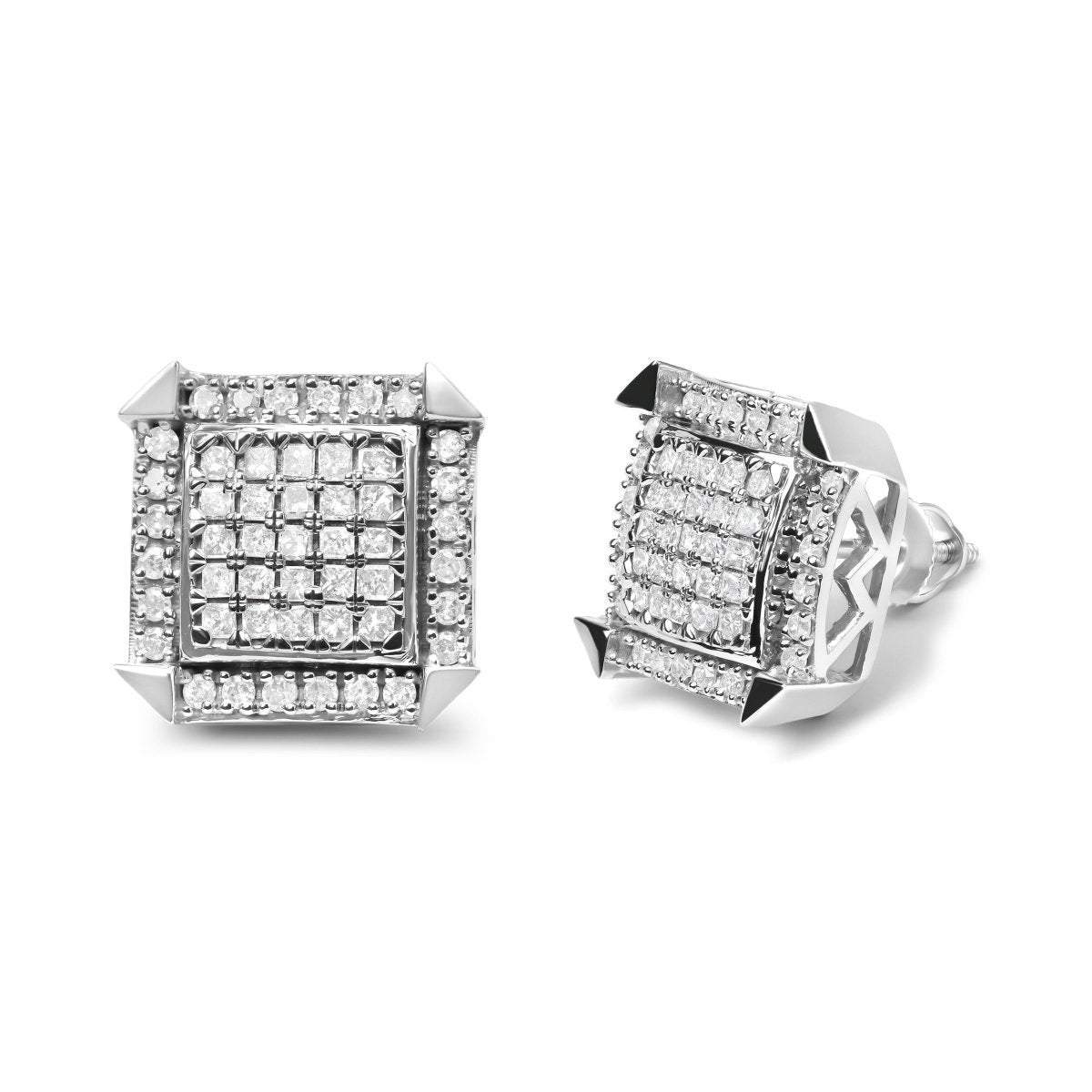 10K White Gold 1.0 Cttw Diamond Composite with Halo Stud Earrings (H-I Color, I1-I2 Clarity) - Earrings - Custom Crafting Alliance, LLC