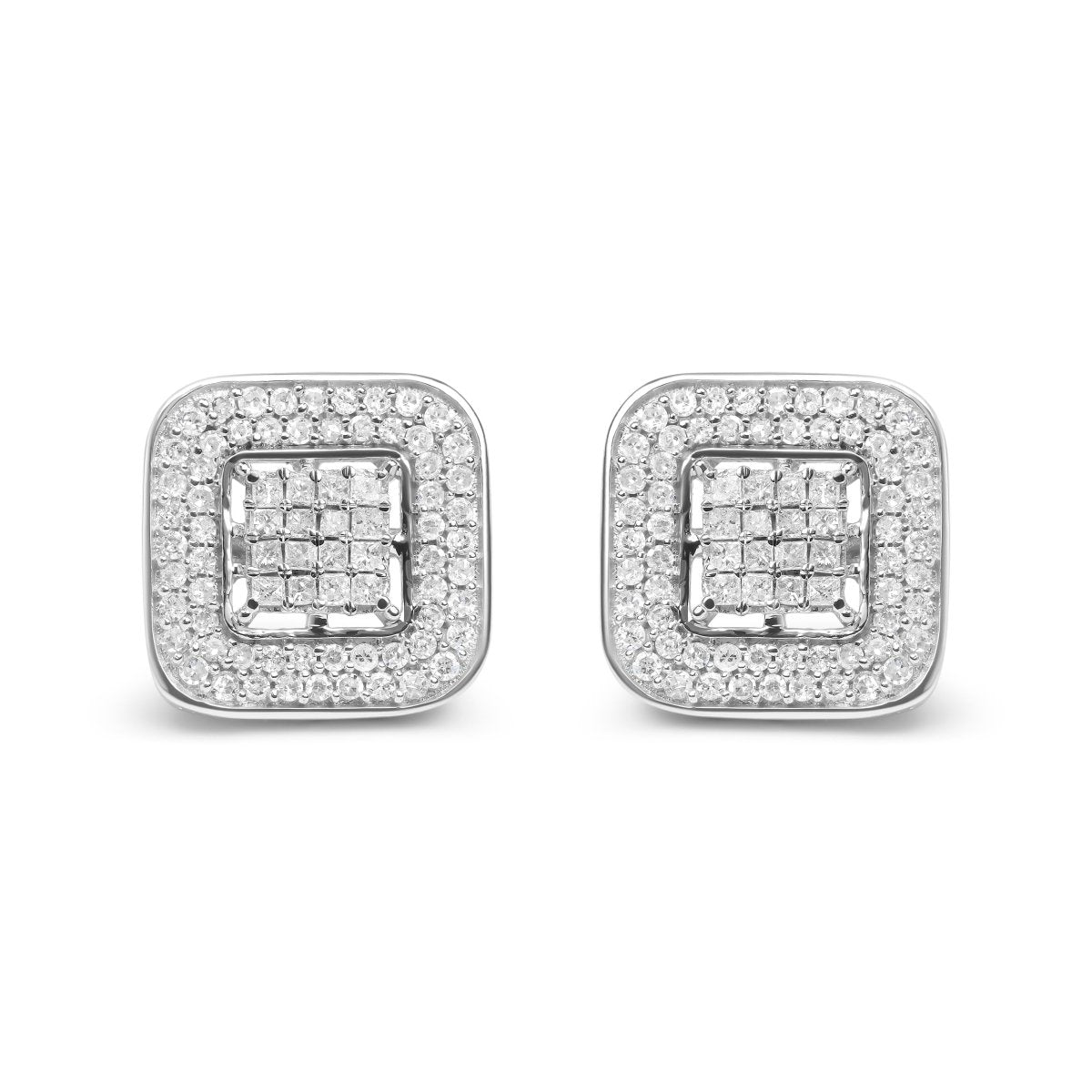 10K White Gold 1.0 Cttw Round and Princess Cut Diamond Composite Open Halo Stud Earrings (H-I Color, SI1-SI2 Clarity) - Earrings - Custom Crafting Alliance, LLC