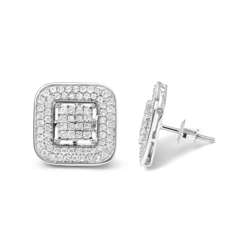 10K White Gold 1.0 Cttw Round and Princess Cut Diamond Composite Open Halo Stud Earrings (H-I Color, SI1-SI2 Clarity) - Earrings - Custom Crafting Alliance, LLC
