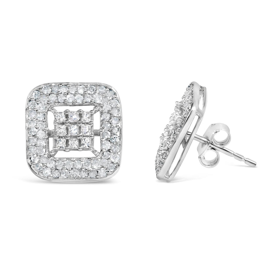 10K White Gold 1.00 Cttw Diamond Composite and Halo Stud Earrings (I-J Color, I1-I2 Clarity) - Earrings - Custom Crafting Alliance, LLC
