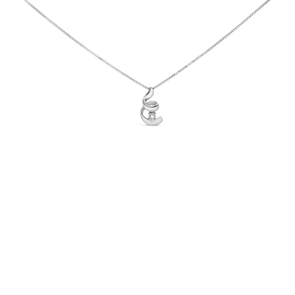 10K White Gold 1/10 Cttw Diamond Solitaire Spiral 18" Pendant Necklace (I-J Color, I2-I3 Clarity) - Necklaces - Custom Crafting Alliance, LLC