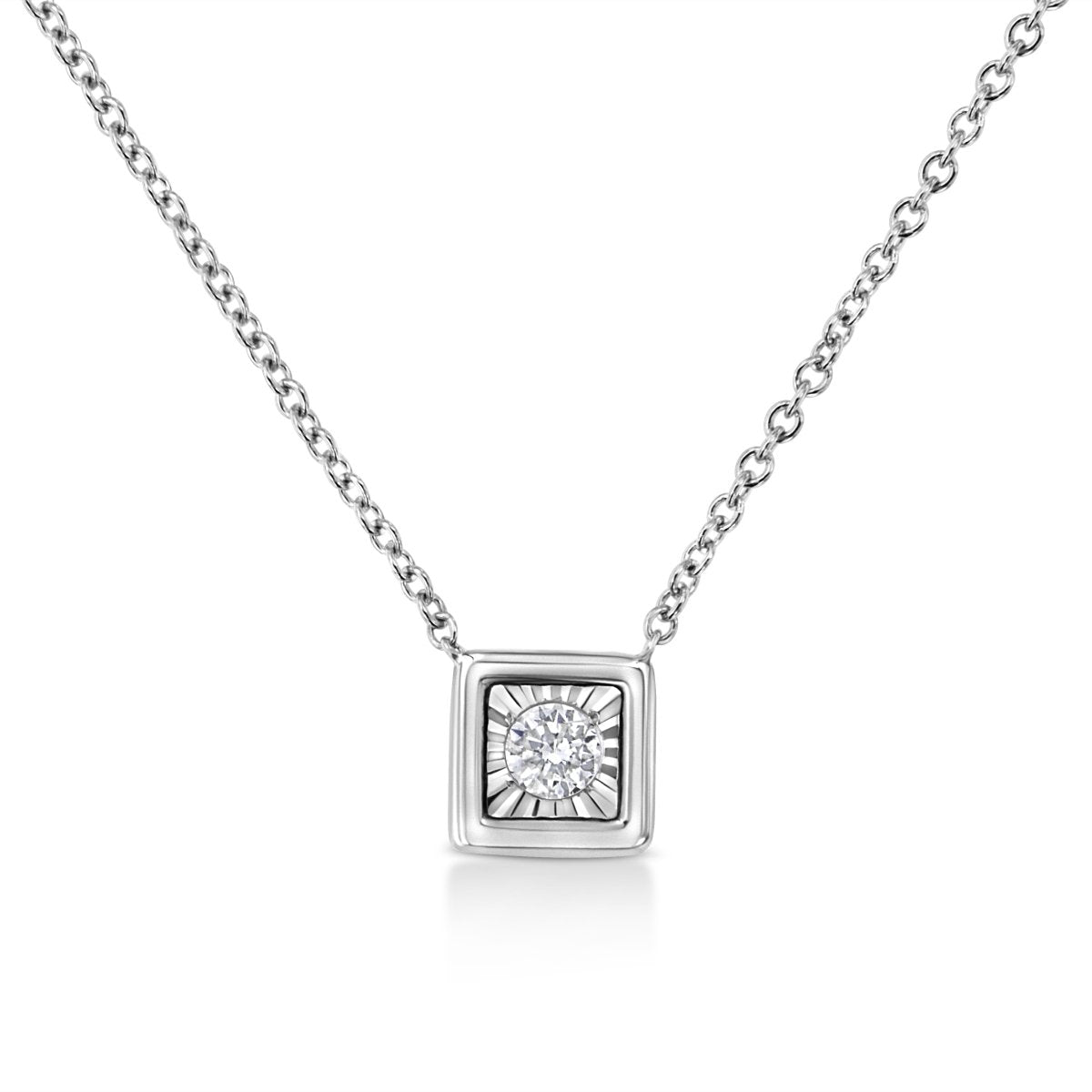 10K White Gold 1/10 Cttw Miracle Set Round-Cut Diamond Square Shape 18